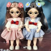 17厘米小芭比娃娃公主换套装衣服可爱儿童玩具女孩宝宝生日礼物 粉红学生裙+蓝色学生裙 两只整个娃娃(送眼镜)