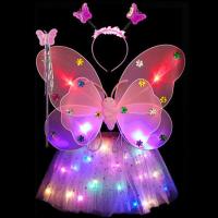 小女孩新款网红小学生生日礼物芭比娃娃翅膀装扮抖音公主玩具套装 发光翅膀裙子四件套 [粉色]