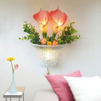 田园花草网红创意客厅儿童房卧室床头婚房楼梯过道阳台背景墙壁灯 粉红+带开关 LED 8瓦x3个光源