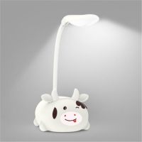 写作业阅读小学生台灯LED暖光护眼床头灯USB充电卡通小牛夜灯应急 YW2191H奶牛台灯/白色