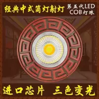中式天花灯led射灯筒灯客厅吊顶天花灯孔灯3w牛眼灯特价古典变光 红木色吉祥如意透明面 9w三色变光