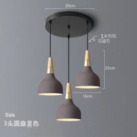 现代简约餐厅灯三头饭厅吊灯创意个性卧室床头灯单头小吧台吊灯 15cm三头圆盘黑色 LED12瓦三色光