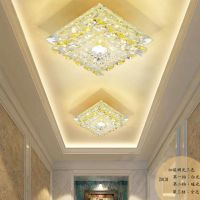 北欧简约水晶过道灯走廊灯方形门厅灯三色调光吸顶灯玄关彩色入户 简约167款方形三色--白暖 24CM[明装]