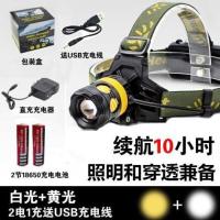 LED钓鱼头灯白蓝光夜钓灯头戴防水强光超亮远射可充电矿灯氙气灯 白+黄[穿透力强] 4节充电电池+直充双充+USB充电线