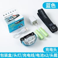 感应头灯强光可充电超亮LED远射防水迷你超长待机钓鱼矿灯手电筒 感应头灯蓝色[送充电头]双电大容量
