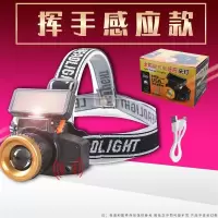 头灯强光可充电太阳能USB感应头戴LED超亮远射割胶钓鱼白 挥手感应款