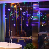 led星星月亮彩灯串灯闪灯满天星窗帘网红卧室浪漫房间创意装饰灯 彩色 遥控星月3.5米电池+USB款