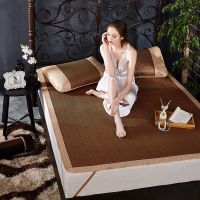 藤席0.9/1米床冰丝凉席三件套单双人夏季可折叠宿舍草席 长城格 180*200cm送2只枕套