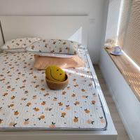 夏季冰丝乳胶凉席卡通空调软凉席三件套宿舍单双人冰丝凉席可折叠 橘子 180*200cm(含两只枕套)