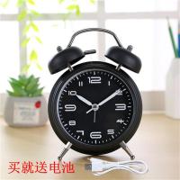 闹钟女学生网红可充电扫描静音儿童金属夜灯床头闹铃男生定时大声 4寸金属加强充电版+夜灯+立体+黑色