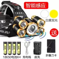 [亏本冲量]五核强光头灯可充电感应白光黄光蓝光钓鱼灯夜钓矿灯 感应白黄双光变焦头灯[4电双充]