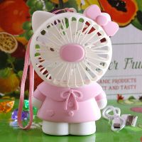 小风扇迷你可充电可爱静音学生上课桌面风扇手持USB夜灯卡通风扇 小猫[粉色] 豪华版[续航4-6小时]带灯