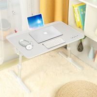 床上书桌可折叠小桌子懒人桌简易宿舍懒人书桌学生用折叠款 升降桌浅灰色+抽屉+书架+USB 60*40