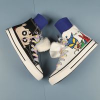 神仙鞋蜡笔小新联名2021春季新品男女情侣手绘帆布鞋高帮板鞋 黑白动感小新加绒送2双袜子 44