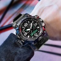 战狼同款运动防水手表双显多功能电子表男学生韩版夜光户外特种兵 深邃黑 手表+礼盒+电池+运动手环