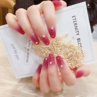 24片手指甲盖可穿戴拆卸美甲贴片长短款反复摘戴显白假指甲成品 渐变金珠 送（果冻胶+胶水挫条+清洁片）