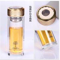 玻璃杯双层便携隔热加厚过滤茶杯男女水杯高档创意商务办公室车载 350ml[指南针盖]双层超厚+茶隔 [杯子+杯套+杯刷]