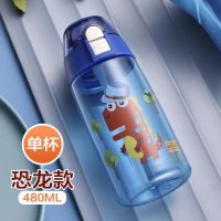 儿童吸管杯学饮杯防漏男女宝宝水壶幼儿园防摔杯子小学生水杯便捷 手提防尘+锁扣(恐龙)塑料杯 单杯+直饮盖+杯套+清洗工具