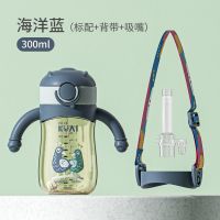 宝宝儿童吸管杯ppsu奶瓶水杯带手柄吸管防呛防摔两三岁大容量 300ml海洋蓝 送背带+1原装水嘴(店长推荐)