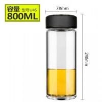 玻璃杯单层玻璃水杯便携办公茶杯创意杯子U1/U2/U3/U4 U4S皮纹黑800ml无茶隔