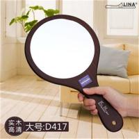 大号手柄镜子单面手抓拿镜纹绣高清美容院专用镜挂壁镜木质化妆镜 大号圆形