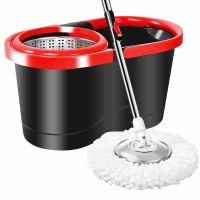 旋转拖把加强杆6个拖把头 不锈钢蓝出水孔洗涤瓶免手洗拖把好神拖 黑红色 全钢高配-6个拖把头