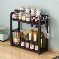 厨房调料置物架台面收纳架多功能调味品油盐酱醋架子用品家用大全 黑柳木+黑架长50宽14.5高42