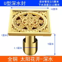 金色全铜防臭加厚浴室淋浴房地漏方形大排量长条型条形卫生间10CM 金色6613-1 深水封