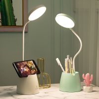 LED护眼台灯保视力学生书桌阅读照明床头多功能小夜灯USB充电夹子 笔筒款台灯+USB线+插头 白色充电款(4000毫安
