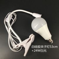 白硅胶软管 E27螺口LED万向灯头夹子灯座床头灯台灯架 植物补光灯 白硅胶软管53cm+24W白光灯泡