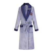[加长加厚]珊瑚绒睡衣男秋冬法兰绒加绒睡袍室内大码家居服浴袍 欧式银灰上青领加厚加长340克 L 90-130