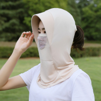 防晒面纱女遮全脸面罩防紫外线护颈脖子套头小围脖面巾夏薄款脖套 网纱款 米色