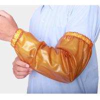 PVC防水袖套防油耐酸碱牛筋套袖耐磨工作劳保水产加厚加大男款 棕色