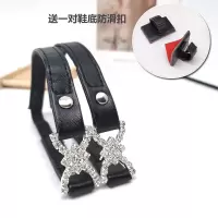 鞋带防掉跟水钻装饰束鞋带高跟鞋不跟脚淑女松紧带套脚懒人鞋带扣 两对亚光黑 送鞋底扣 均码