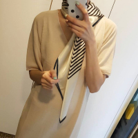 简约气质~ 光泽柔软顺滑丝巾大方巾90cm条纹方巾披肩春秋新款围巾 米白条纹