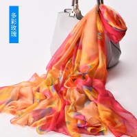 丝巾女春秋百搭围巾妈妈薄款纱巾秋冬款洋气时尚披肩夏季沙滩巾 多彩玫瑰