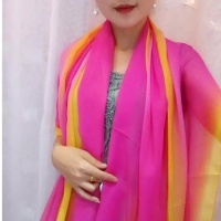 雪纺彩虹七彩围巾女彩色纱巾跳舞蹈丝巾超大沙滩巾披肩春夏季 桔彩色