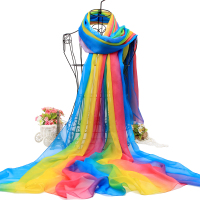 彩色丝巾女百搭春秋款洋气时尚超大围巾薄款纱巾夏季长款防晒披肩 (2米2加大尺寸)七彩渐变