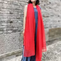 红色围巾3米大丝巾秋款洋气时尚纱巾女长款超大沙漠披肩沙滩防晒 红色