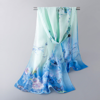 雪纺小丝巾女春秋围巾韩版女披肩女纱巾女沙滩巾多功能长款ins XQ水蓝