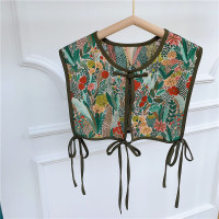 可拆卸网红系带复古小披肩女马甲刺绣背心春夏配衬衫裙子护颈外搭 绿色款