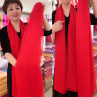 丝巾围巾秋冬季新款鳄鱼皱女百搭长款披肩沙滩巾春夏时尚大红防晒 大红