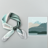 原创设计手绘插画小方巾女丝巾百搭装饰小领巾披肩围巾两用 绵绵青山