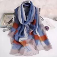 丝巾女真丝围巾桑蚕丝秋冬百搭韩版薄款沙滩巾披肩防晒超大纱巾 蓝色