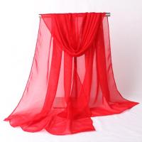 丝巾女春秋百搭纯色沙滩巾雪纺纱巾长款夏季围巾韩版防晒披肩两用 新大红