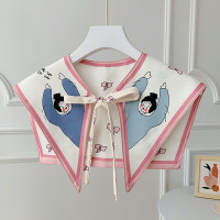 卡通小清新冰丝搭肩小披肩打结韩国空调房围巾女外搭衬衣裙子斗篷 卡通披肩 滚去赚钱 米粉色