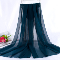 春秋丝巾女韩版乔其纱巾纯色广场舞薄款围巾百搭长款披肩防晒夏天 墨绿