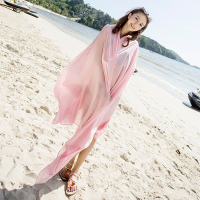 真丝纯色沙滩巾超大百搭披肩女夏长款海边出游防晒多功能拍照丝巾 浅粉色