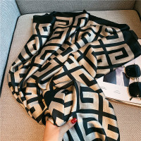 杭州丝绸洋气时尚丝巾仿真丝围巾女春秋韩版百搭长款夏季缎面披肩 黑色