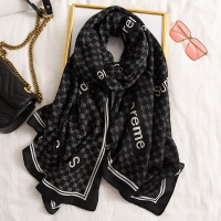 围巾女春秋薄款秋冬款洋气时尚百搭丝巾棉麻2020新款防晒披肩夏季 字母黑色